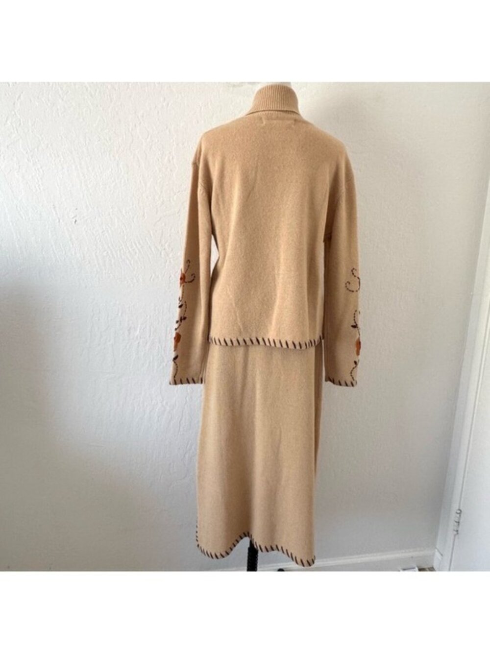 Rene Derhy Collection Angora Wool embroidered with Pearl stone Sweater Skirt Set - Picture 7 of 15